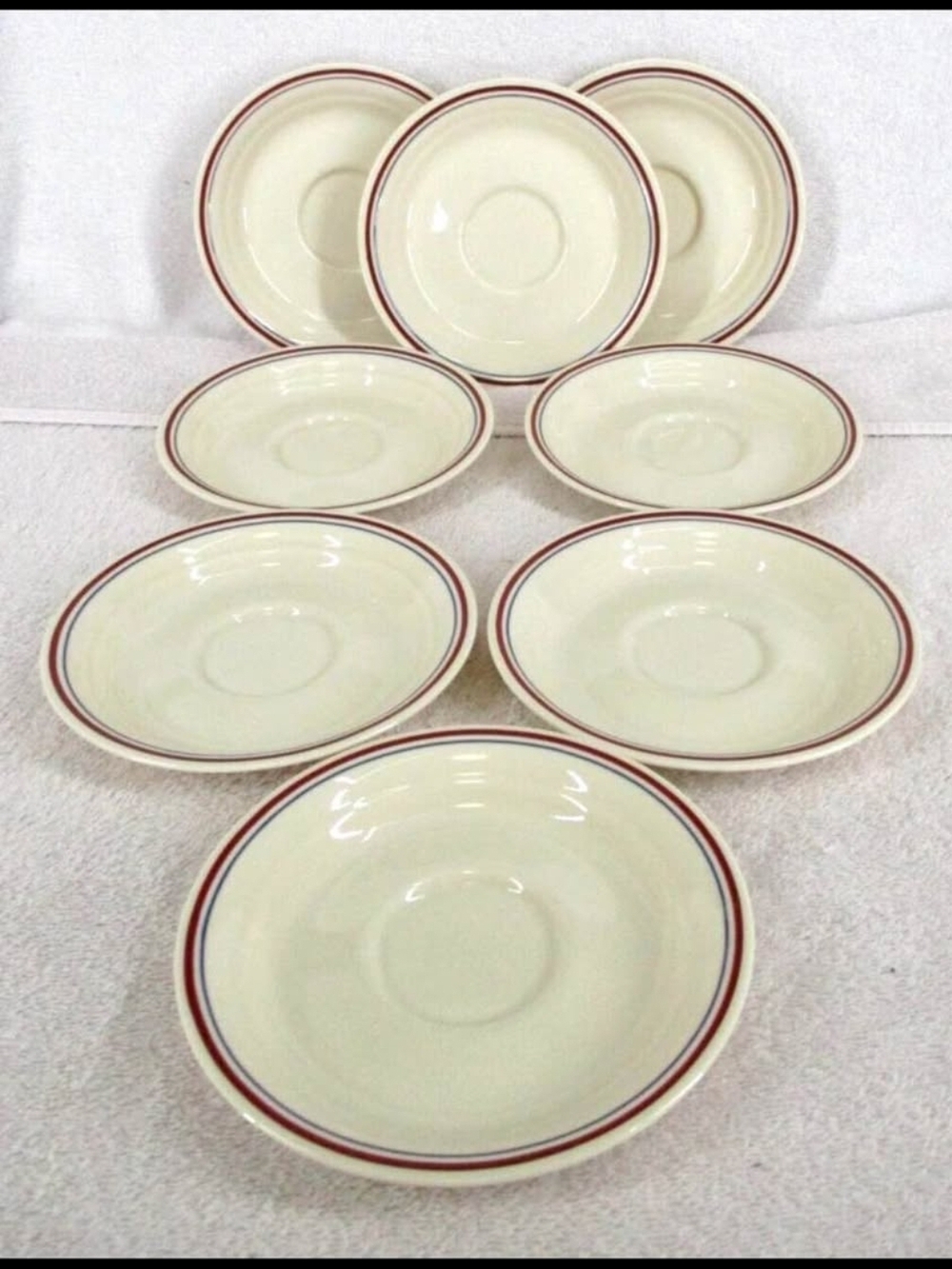 Corelle Cream Saucers with Red and Blue Double Rim - Set